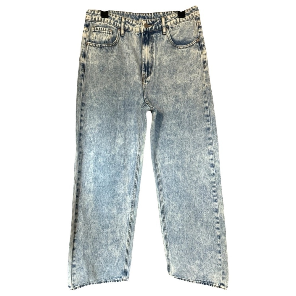 SHEIN NWOT womens Y2K floral accented light acid wash straight wide leg jeans